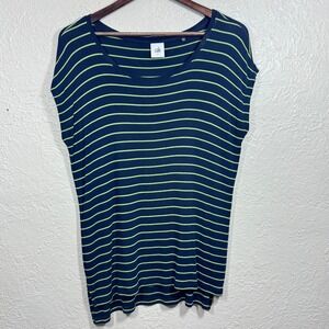 Cabi 5333 Striped Top Small Navy Green Oversized‎ Dolman Slub Jersey Knit Preppy